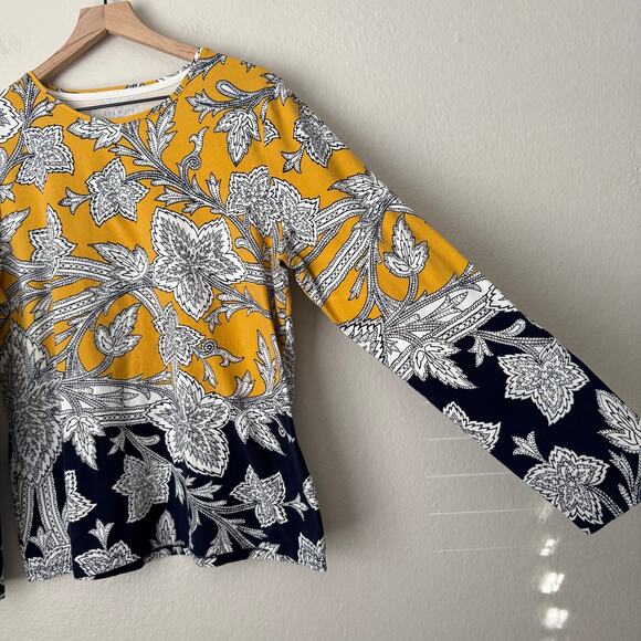 The Talbots Tee Women Yellow Tunic Blouse Longsleeve Floral Cotton Blend Size XL - Picture 3 of 11